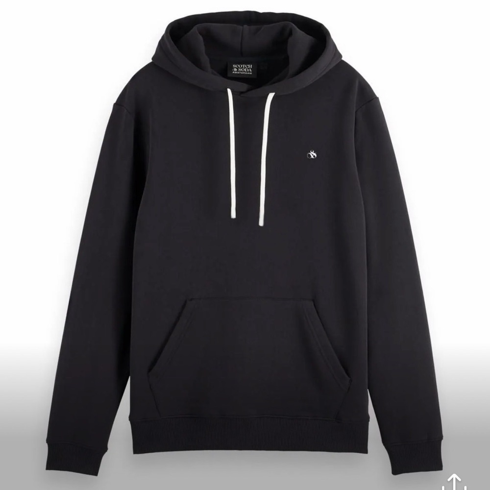 Scotch & Soda Black Hoodie with White Drawstrings